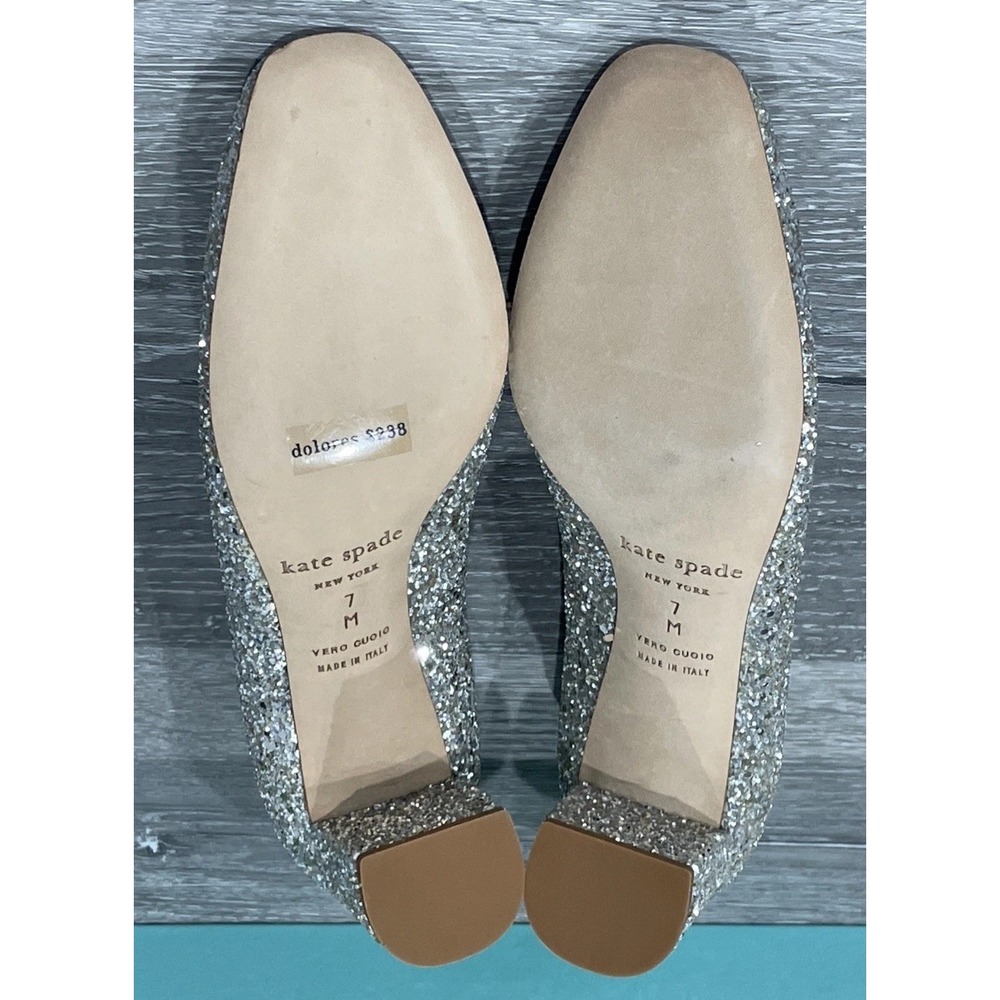 Kate Spade Dolores Silver/Gold‎ Glitter Block Heel Pumps Women's Sz 7 M NWT - Picture 7 of 9